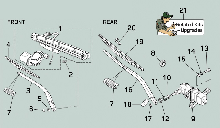 land rover discovery i windscreen wipers washers