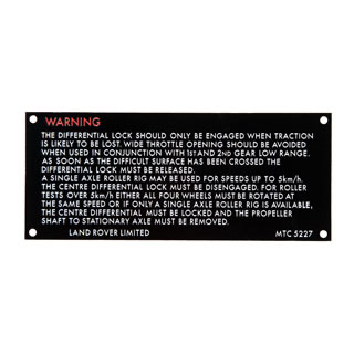 Warning Plate Diff Lock Instr Defender