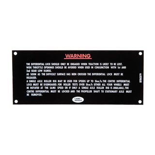 Warning Plate Diff Lock Instr Defender